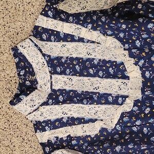 Gunne Sax Style Vintage Retro Maxi Prairie Floral Lace Dress Sz Small